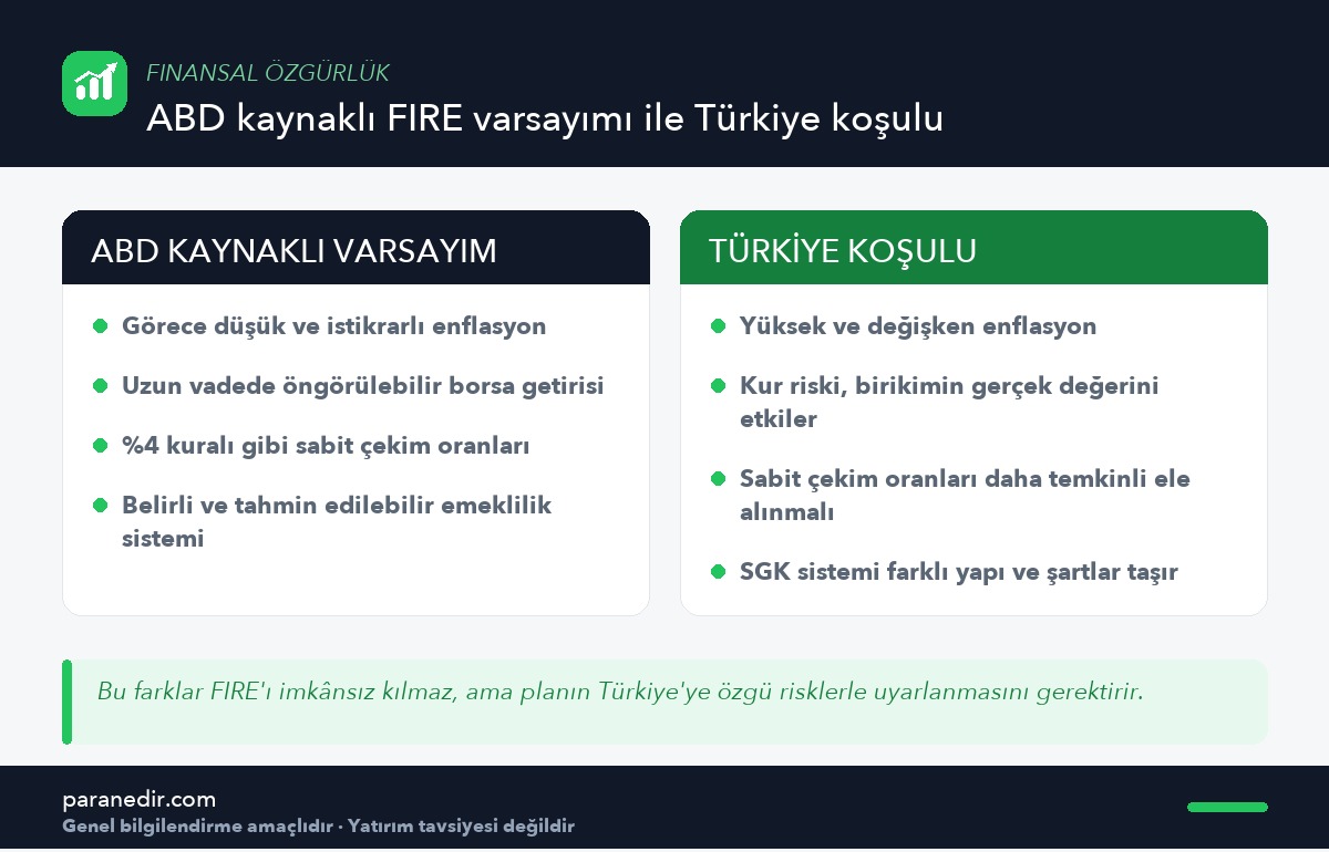 ABD kaynaklı FIRE varsayımları ile Türkiye'deki ekonomik koşulların karşılaştırması