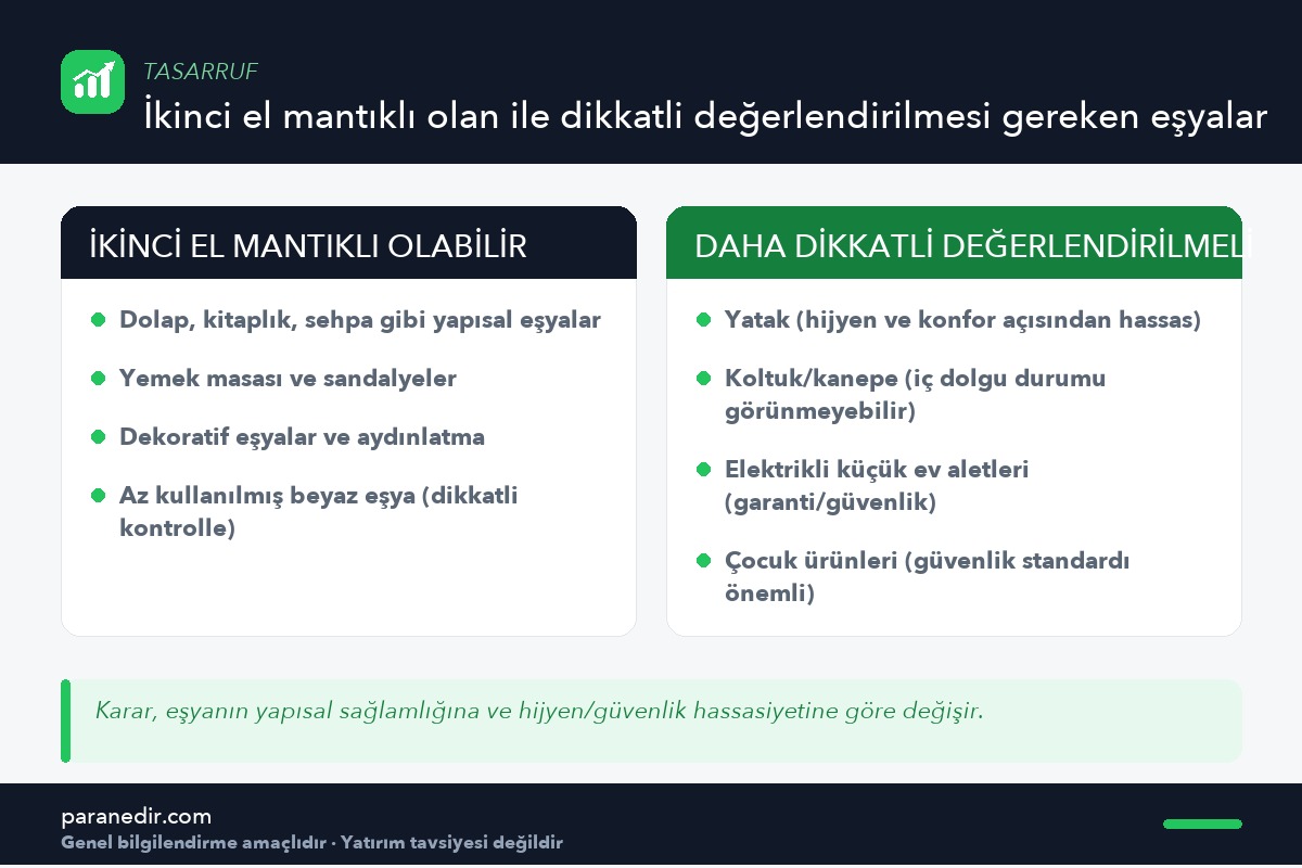 Ev kurarken ikinci elin mantıklı olduğu ve dikkatli değerlendirilmesi gereken eşya türleri