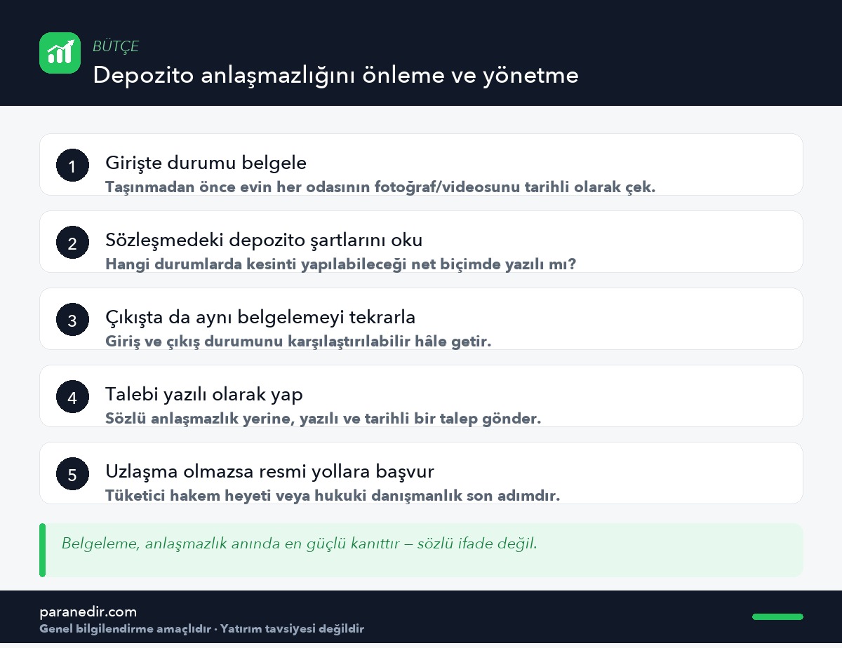 Kira depozitosu anlaşmazlığını önleme ve yönetme adımları