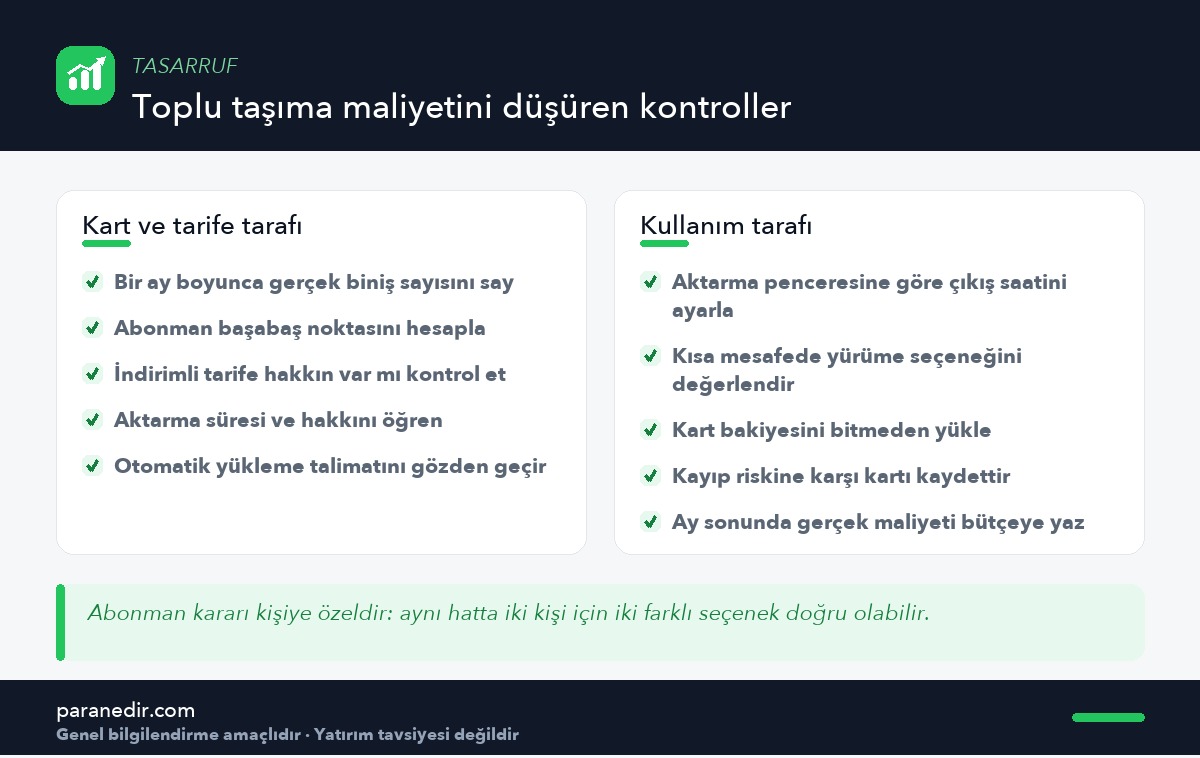 Toplu taşıma kartı ve abonman maliyetini düşüren kontrol listesi